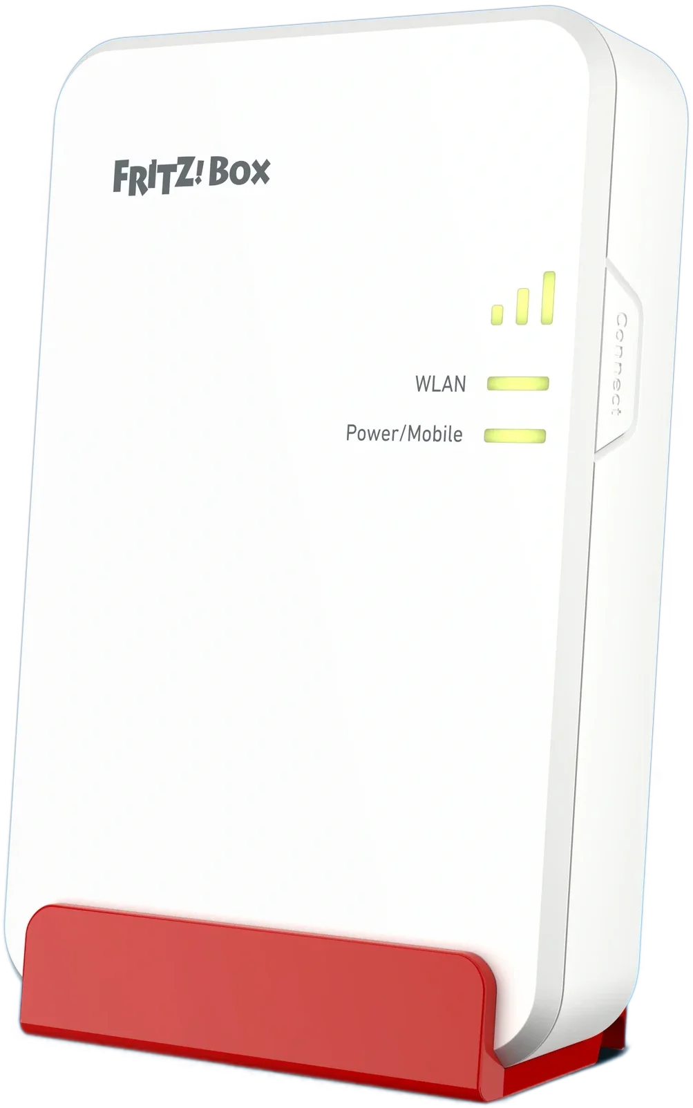 FRITZ!Box 6860 5G in kompaktem weißem Gehäuse mit Signalstärke-, WLAN- und Power/Mobile-LEDs