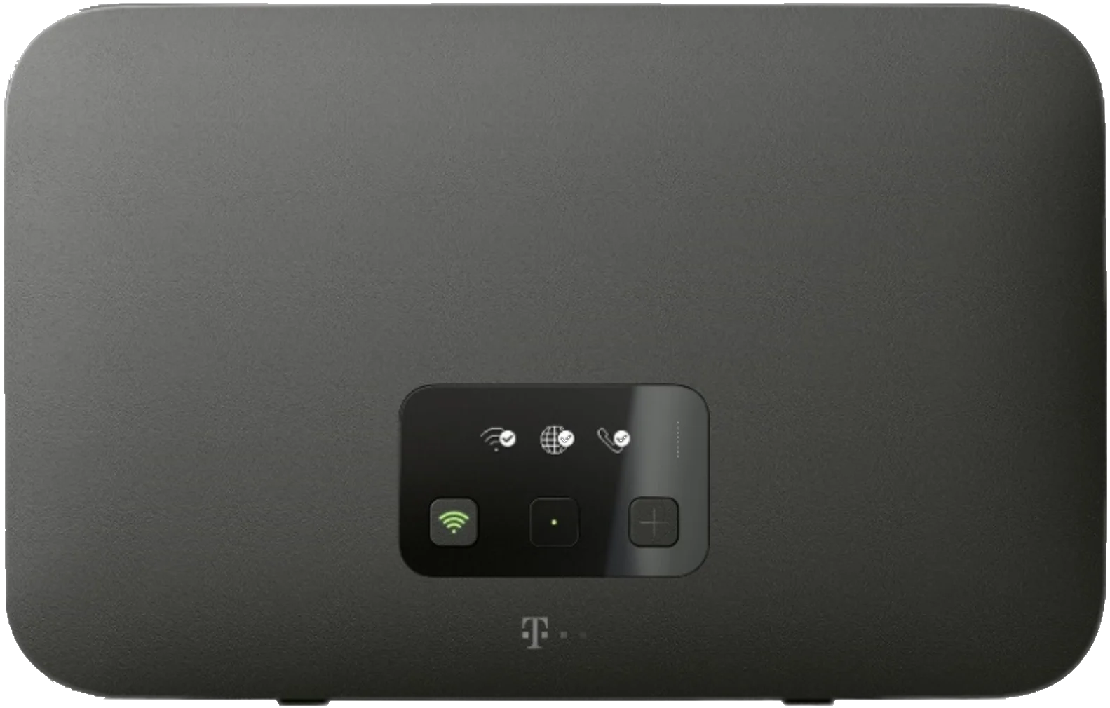 Schwarzer Telekom Speedport Smart 4 Plus mit OLED-Display und drei Funktionstasten an der Vorderseite